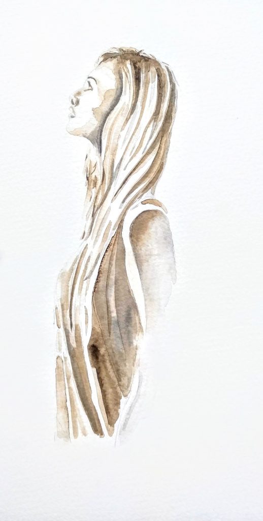aquarel woman in light op papier