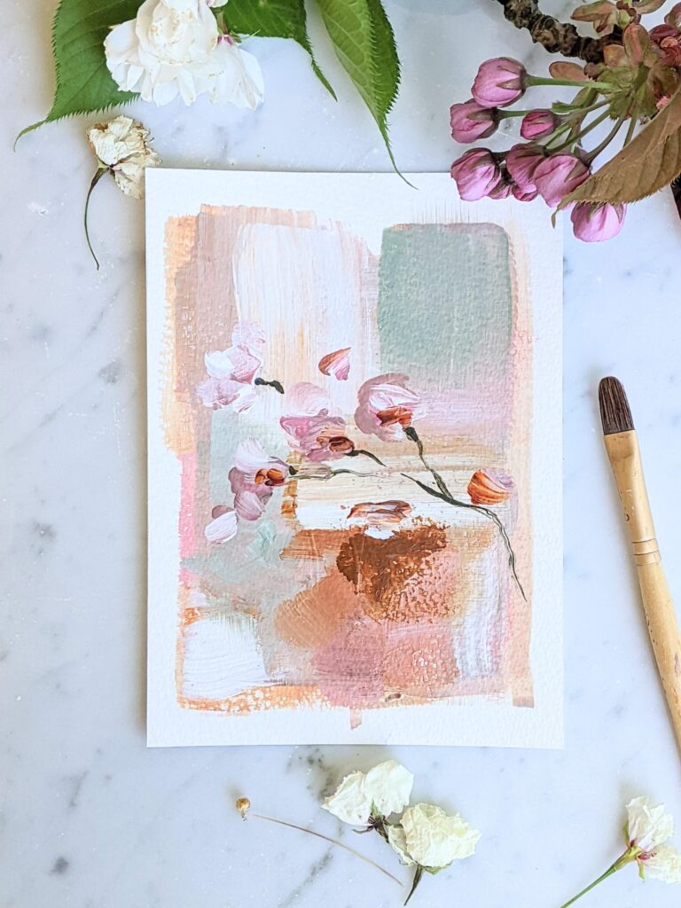 abstract bloem schilderij op papier 