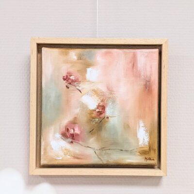 abstract olie schilderij van bloemen lente ingelijst