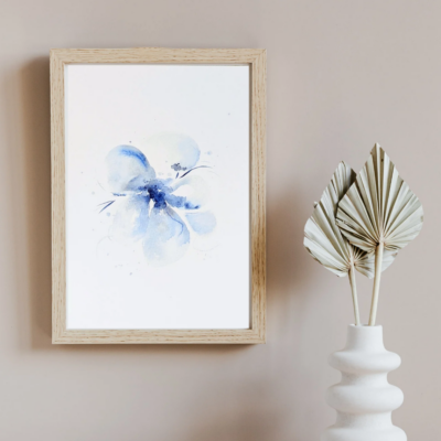 abstract blauwe bloem print poster