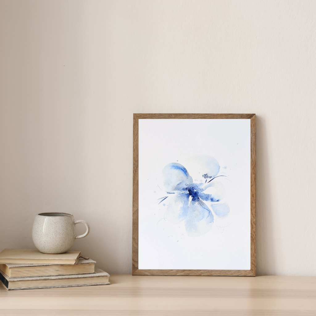 Print poster Memories in blue aquarel hortensia