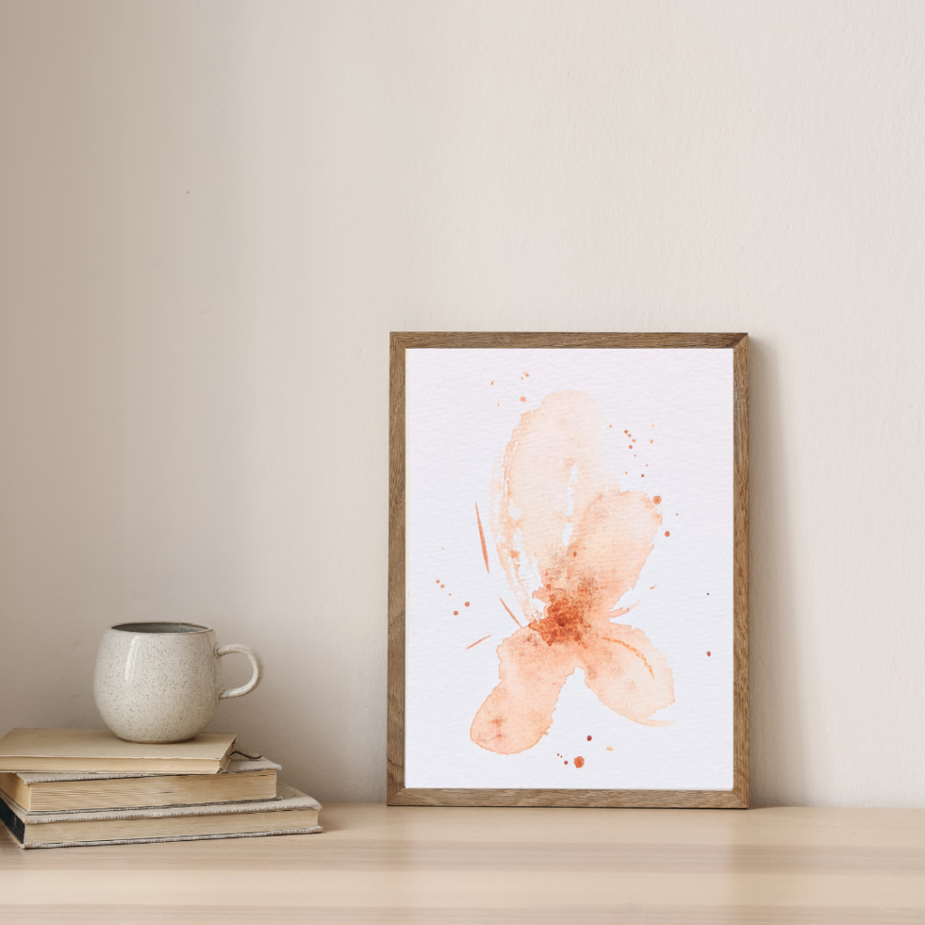 Print poster Peach leaf abstract hortensia aquarel