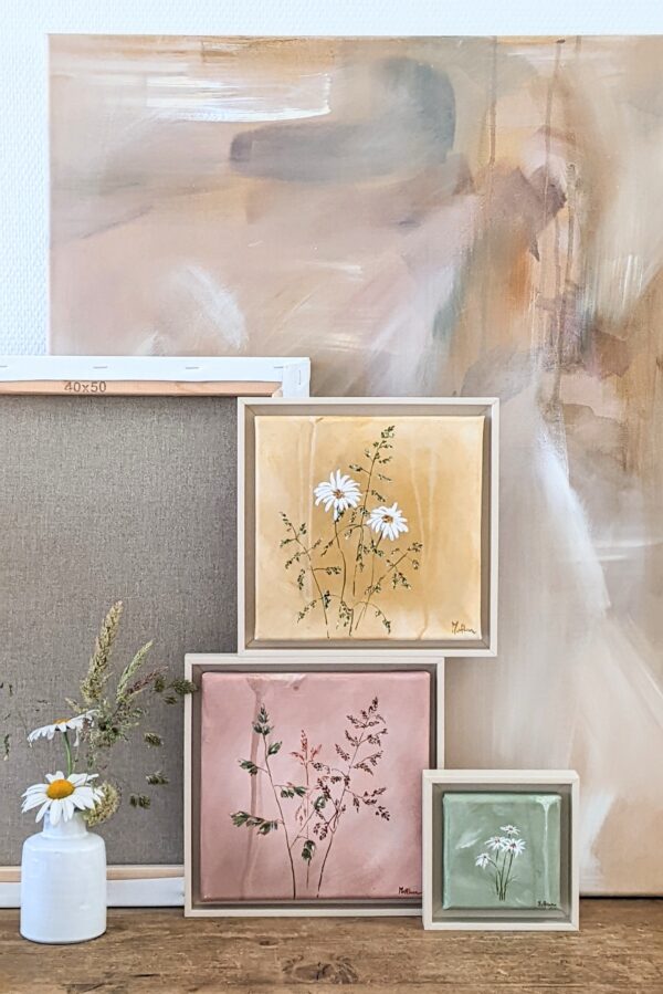 Acryl Schilderijen van daisies margrieten en grassen.