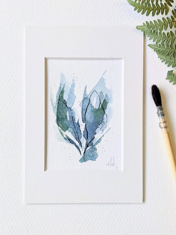 Bloom blue schilderijtje op papier aquarel