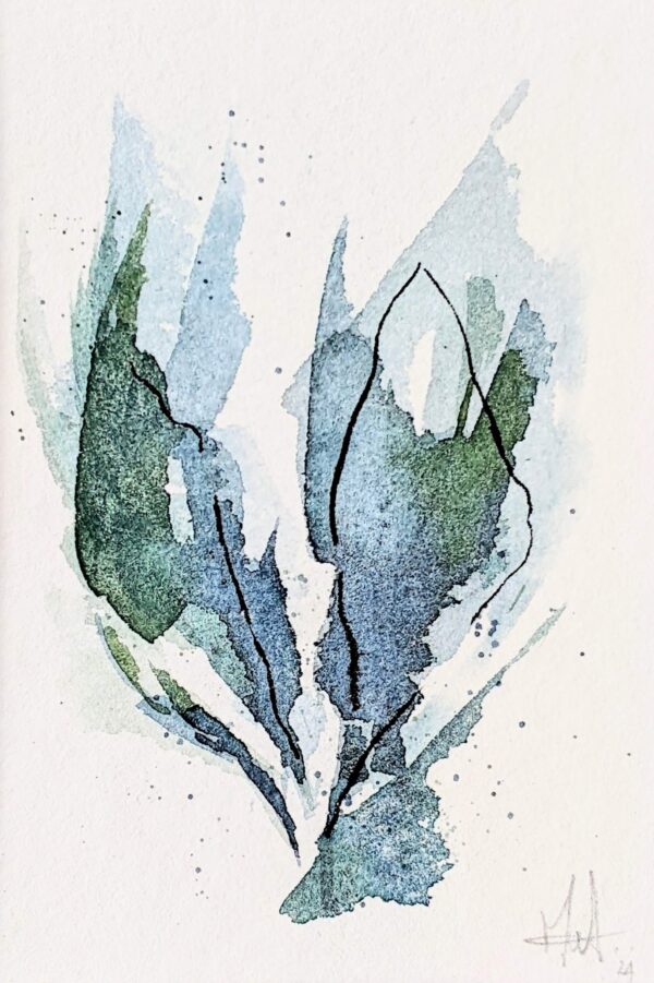 Abstract schilderijtje Bloom BLue abstracte bloemen