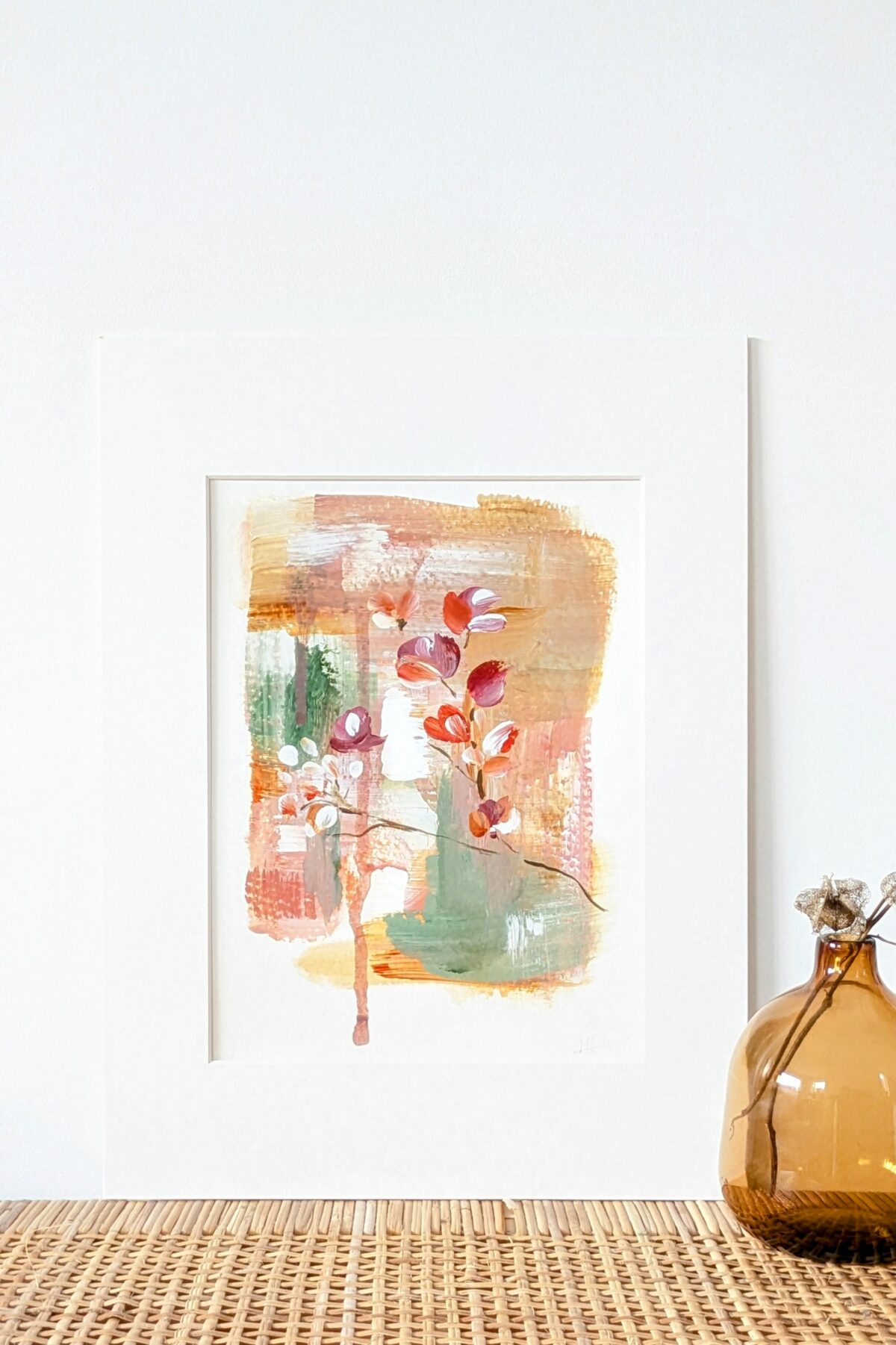 Swirling Blossom Love kunst print met passe-partout