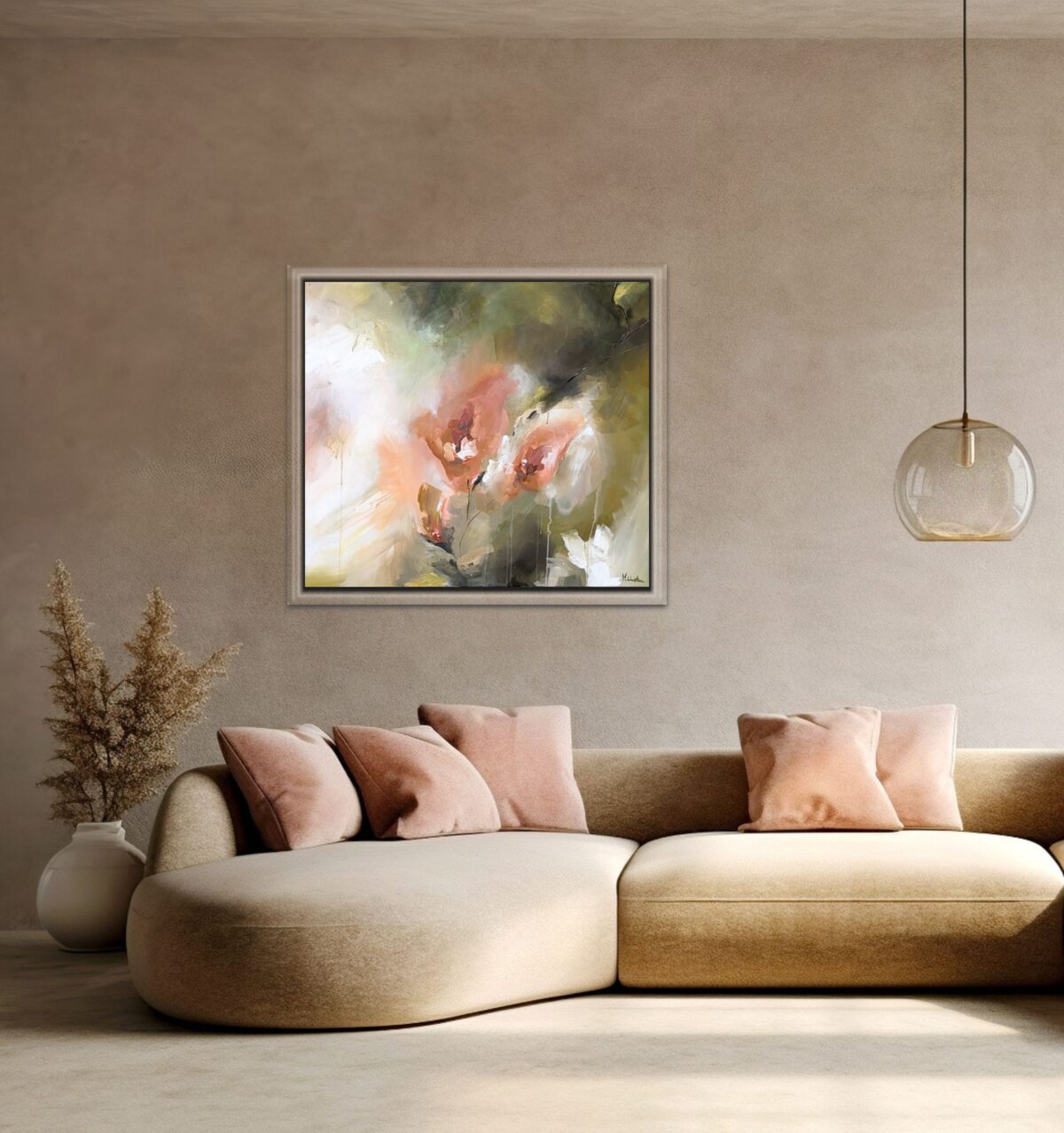 abstract bloem schilderij A new day dawn ingelijst