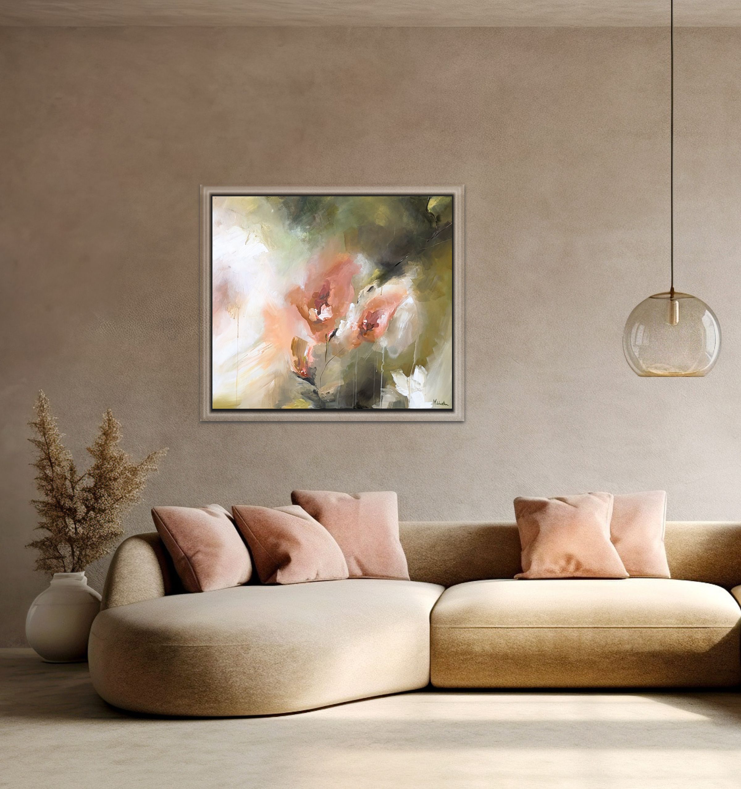 abstract bloem schilderij A new day dawn ingelijst
