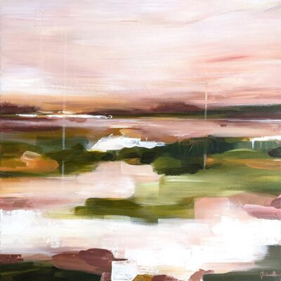 abstract landschap schilderij radiant light in baklijst.