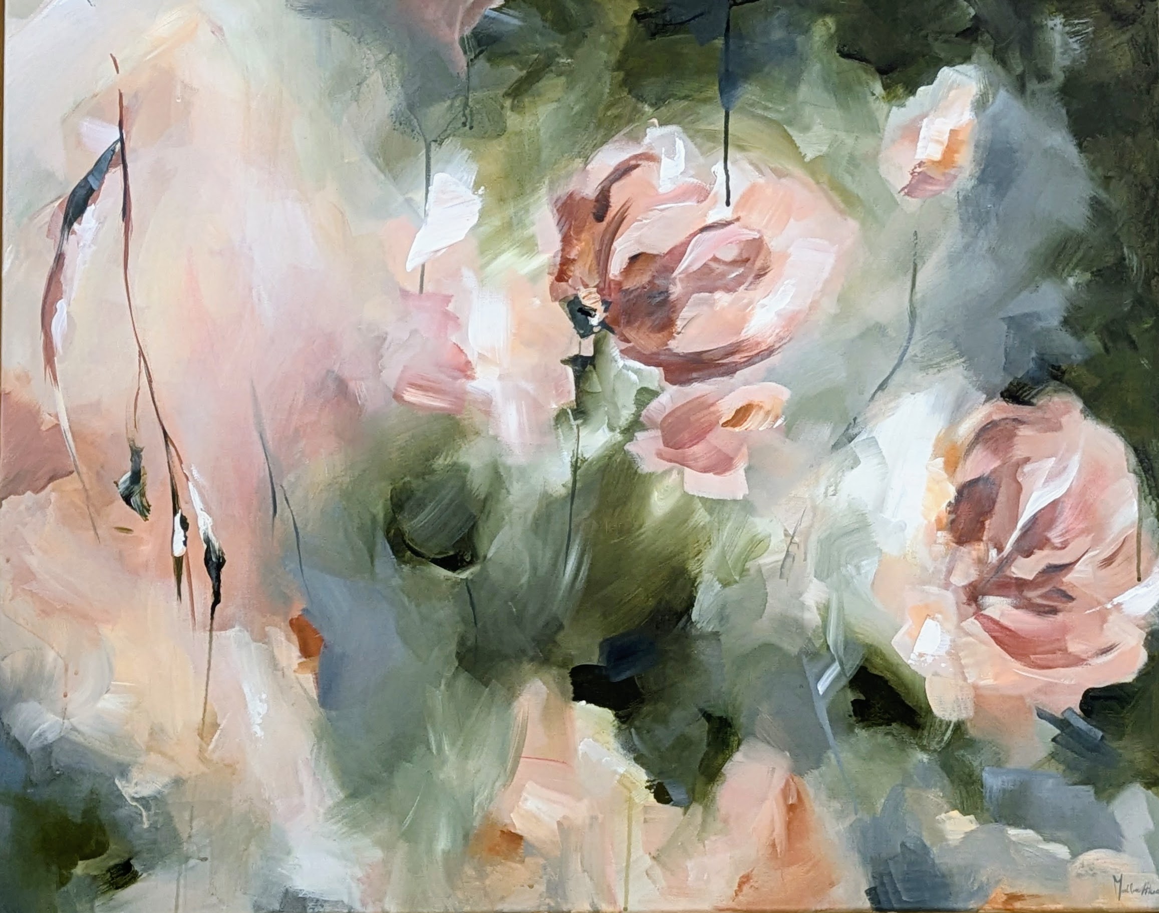 Abstract bloemen schilderij pioenroos Flourish bright