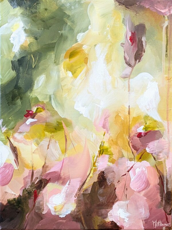 abundant life abstract bloemen schilderij roze groen