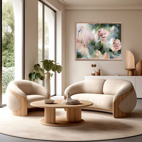Flourish bright abstract bloemen schilderij pioenroos
