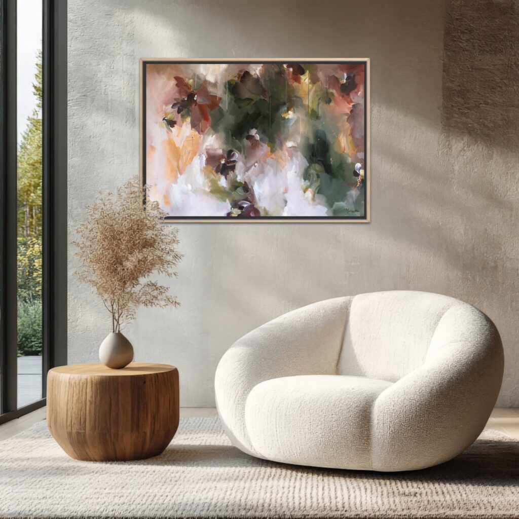 in the garden of light abstract bloemen schilderij in baklijst