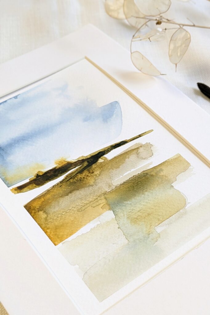 abstract landschap aquarel a season unfolds n.r 2 met passepartout
