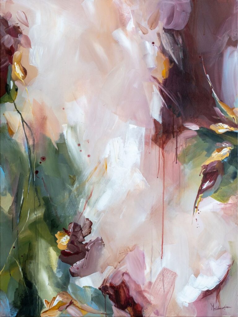 artworkbymadelon bloom after silence abstract schilderij bloemen