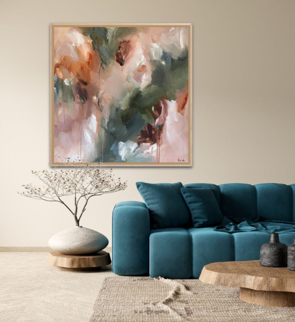 where light falls soflty abstract bloemen schilderij incl. baklijst