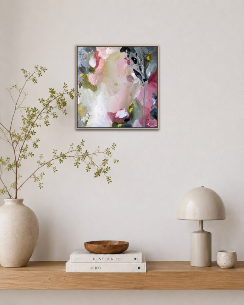 abstract bloemen schilderij Rise up 30x30cm incl. houten baklijst